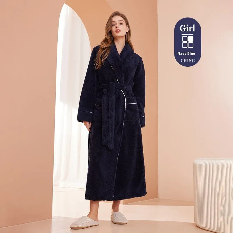 Plus size thickened flannel bathrobe for couples in winter with super thick 301-350 gsm fabric