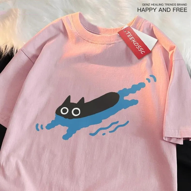 Plus size short sleeve cotton T-shirt in multiple colours for swimming and leisure activities