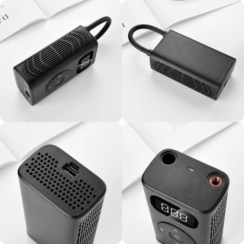 Black M09X power bank tyre inflator with USB cable and 16cm tube for car motorcycle bicycle