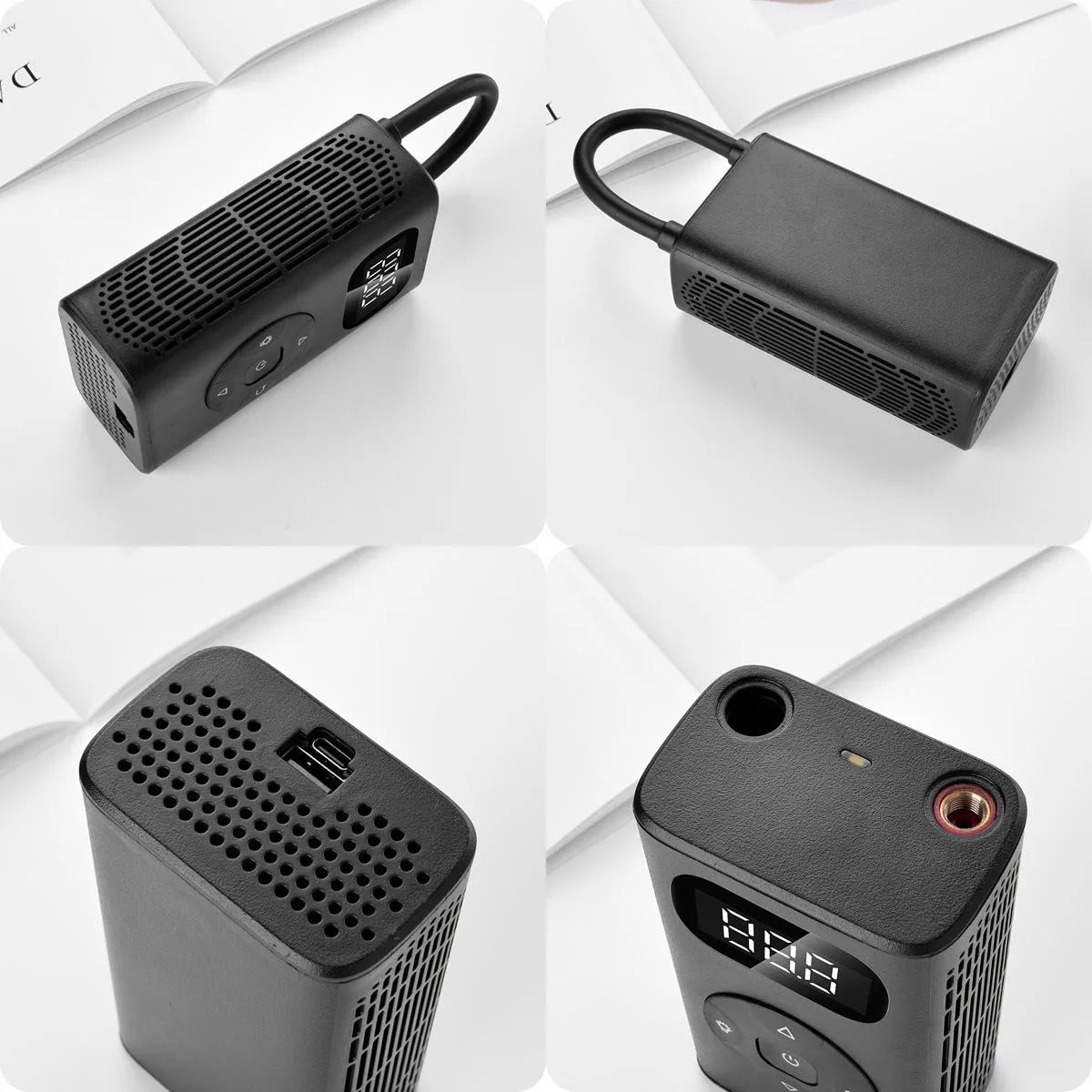 Black M09X power bank tyre inflator with USB cable and 16cm tube for car motorcycle bicycle