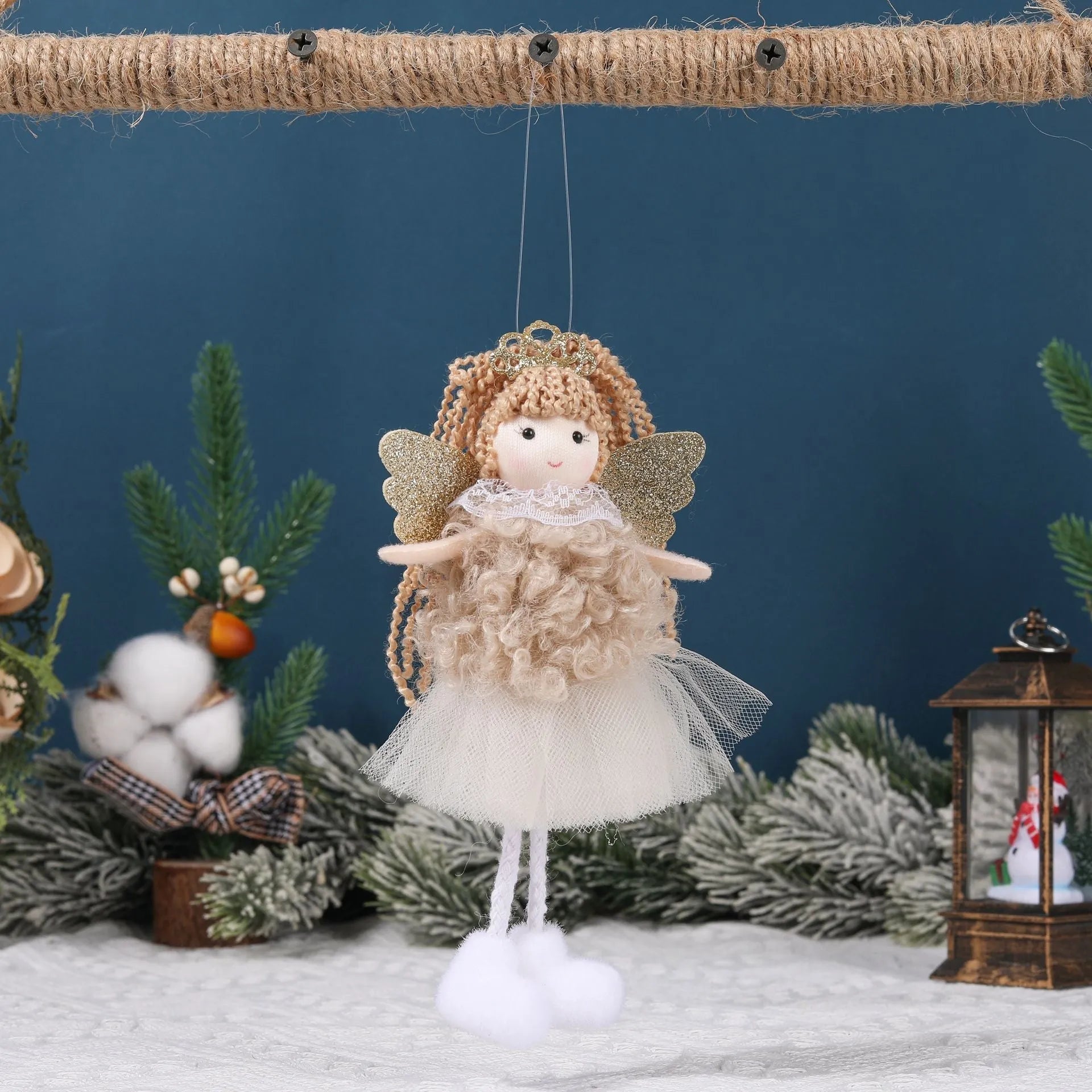 Christmas angel girl hair pendant made from cloth fabric in white, pink and khaki colour options