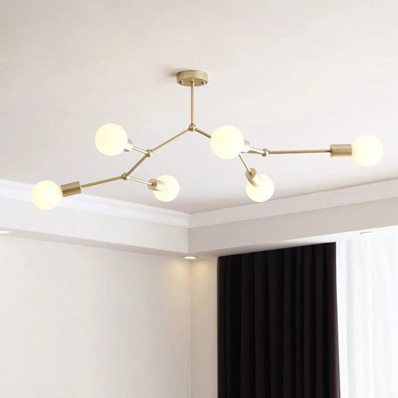 Iron Nordic style ceiling chandelier with multiple light heads in black or white finish