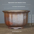 Purple sand ceramic flower pot with antique carved wood burning texture for indoor plants
