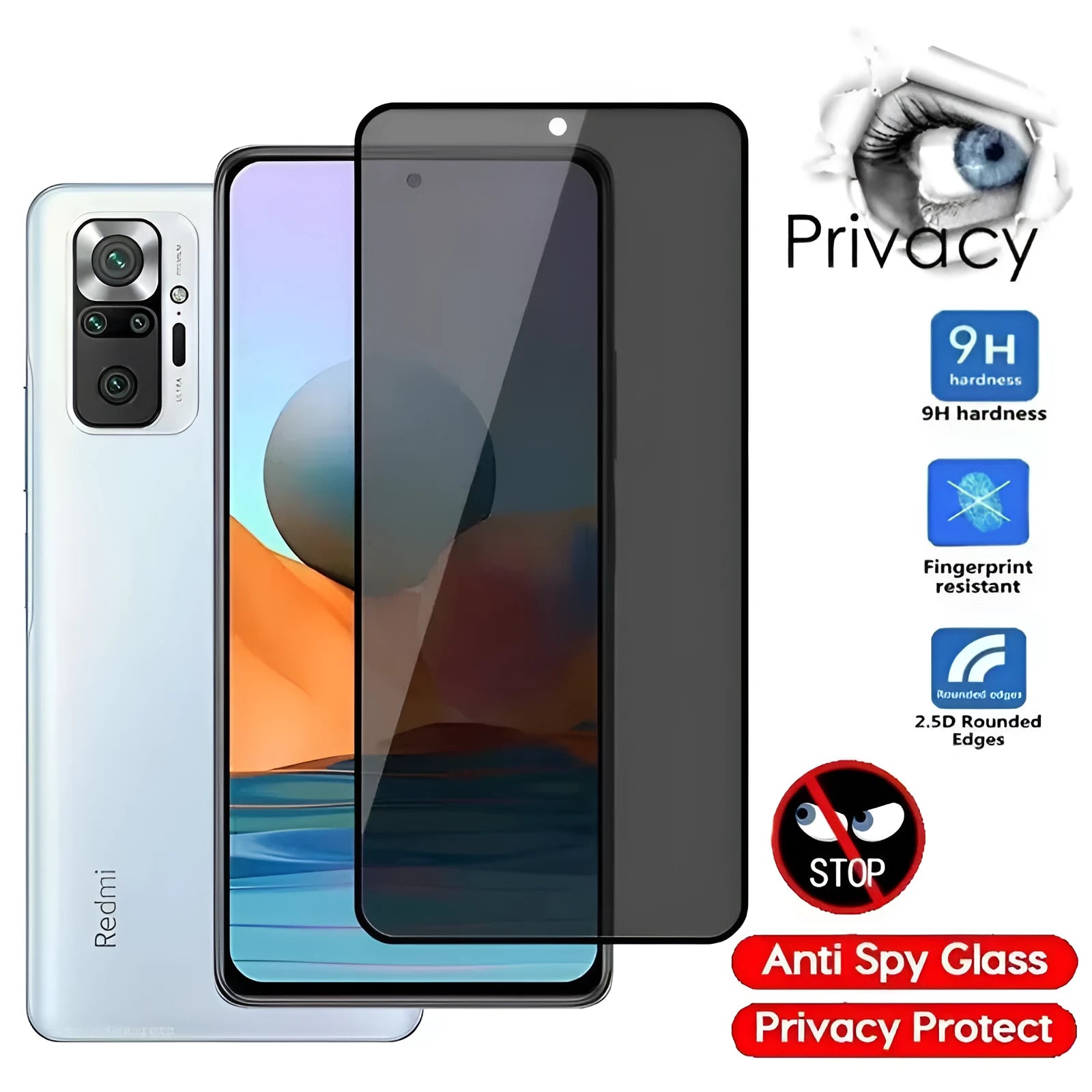 Anti-spy privacy screen protector for Poco and Redmi smartphones including Note 10 and F3 models