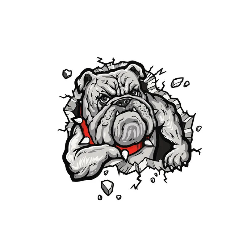 Grey dog pattern motorcycle decorative sticker showing 17x17cm dimensions with custom sizing option