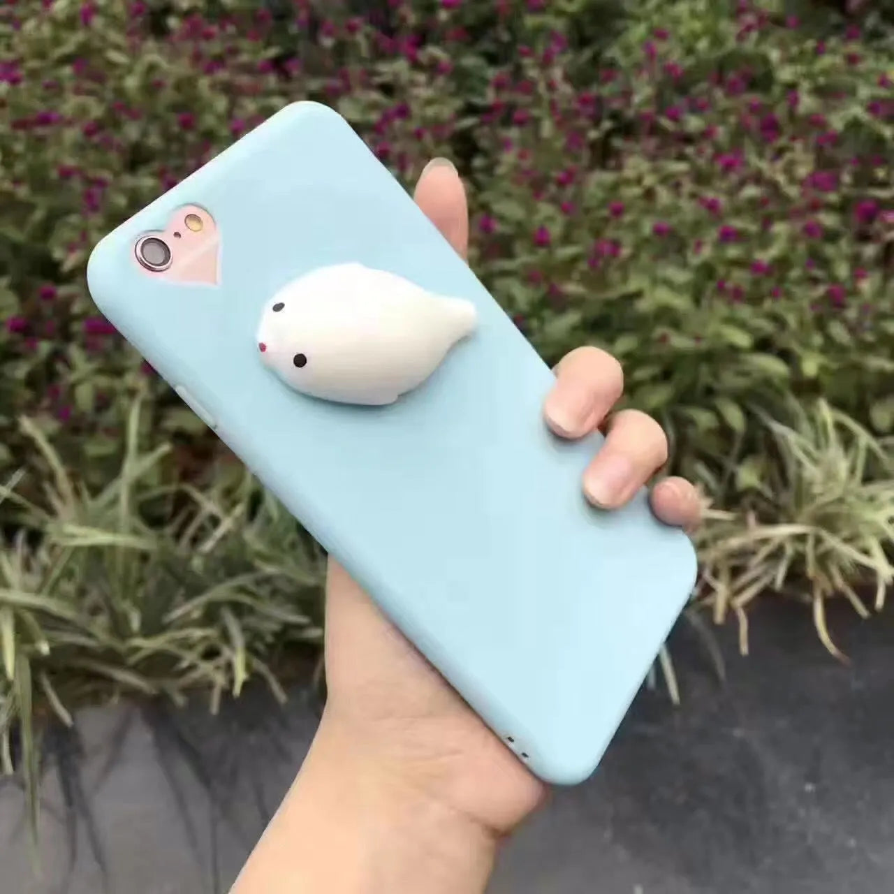 Soft silicone iPhone case with 3D cartoon cat design in blue colour
