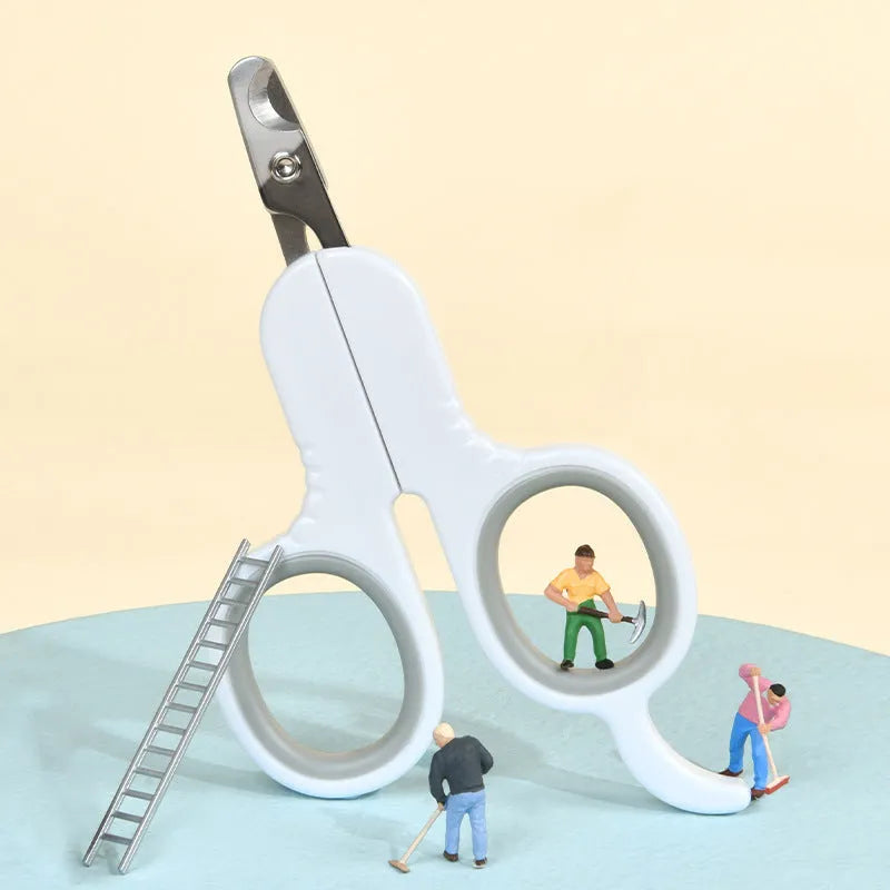 Grey and pink pet nail clippers with curved tip design for cats and small dogs