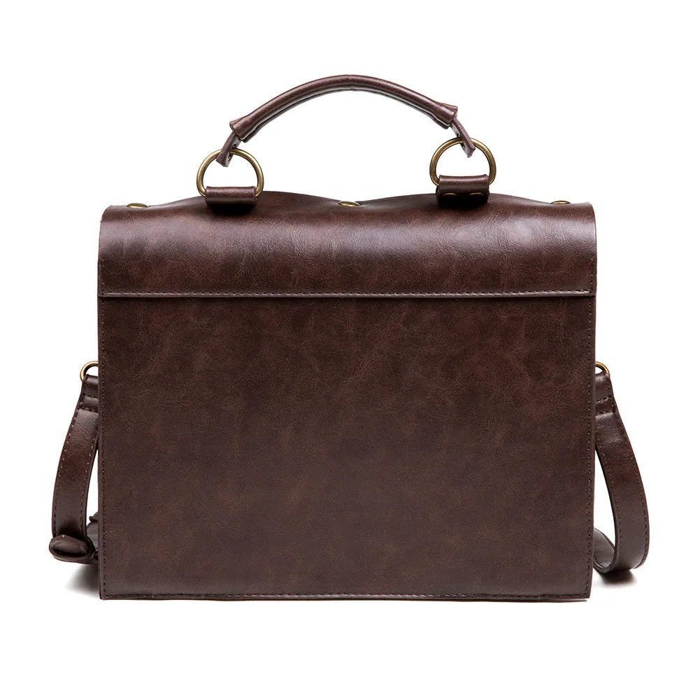Bronze steampunk industrial retro style square shoulder bag with metal details.