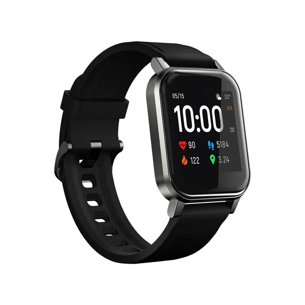 Black waterproof smart bracelet with 1.4-inch screen on silicone wrist strap showing heart rate display