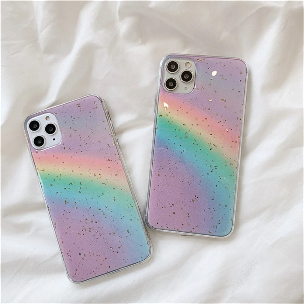 Rainbow gradient iPhone case with colourful stripes in Japanese Korean style design