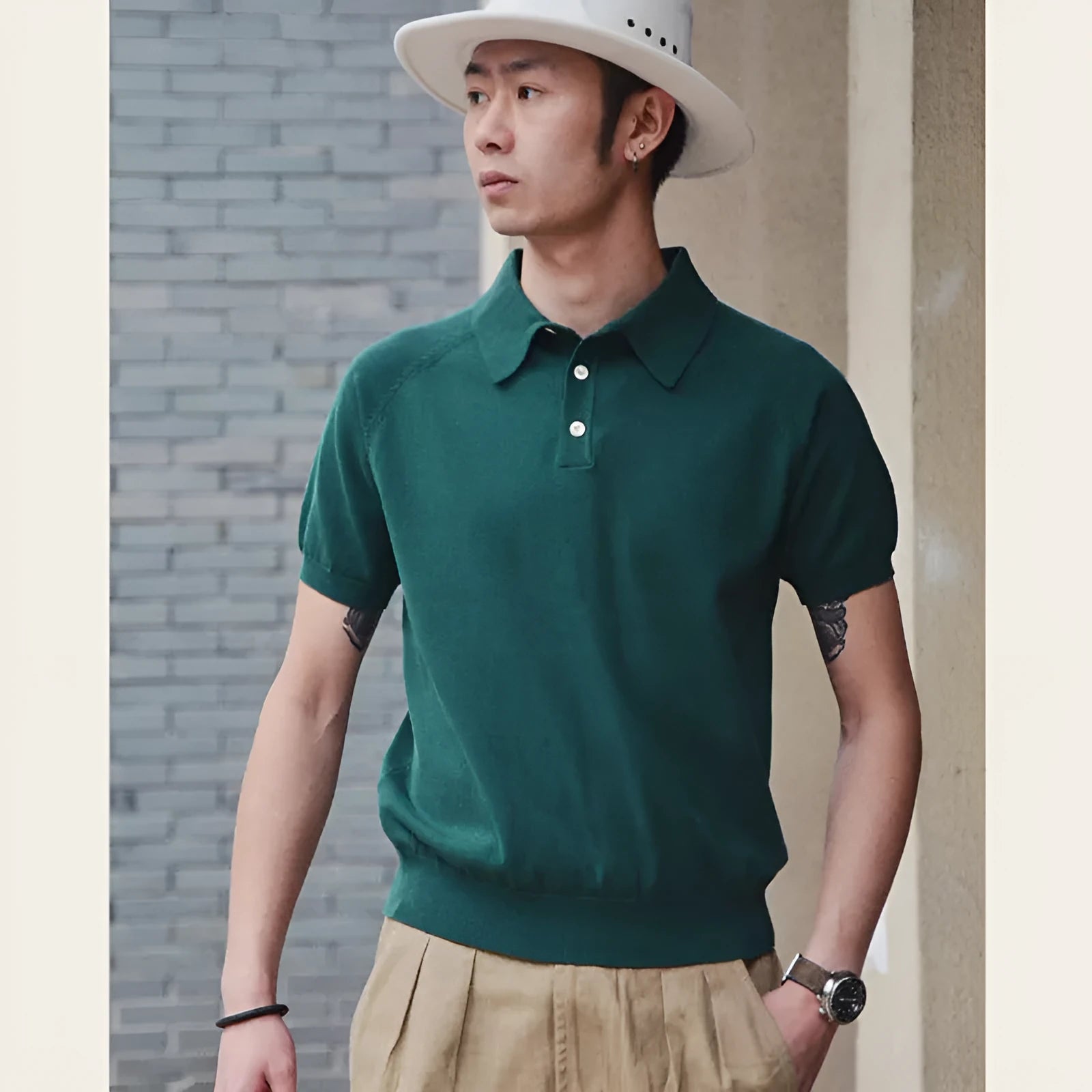 Retro slim fit cotton short-sleeved T-shirt shown in dark brown colour