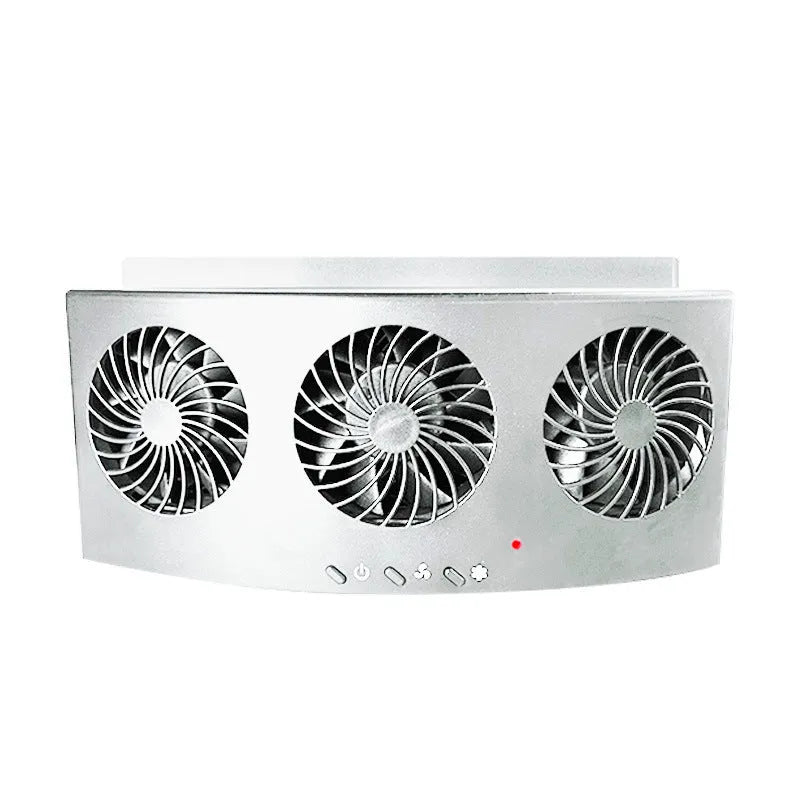 Black and white USB car ventilation fan with 1.5m cable, compact rectangular design