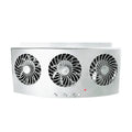 Black and white USB car ventilation fan with 1.5m cable, compact rectangular design