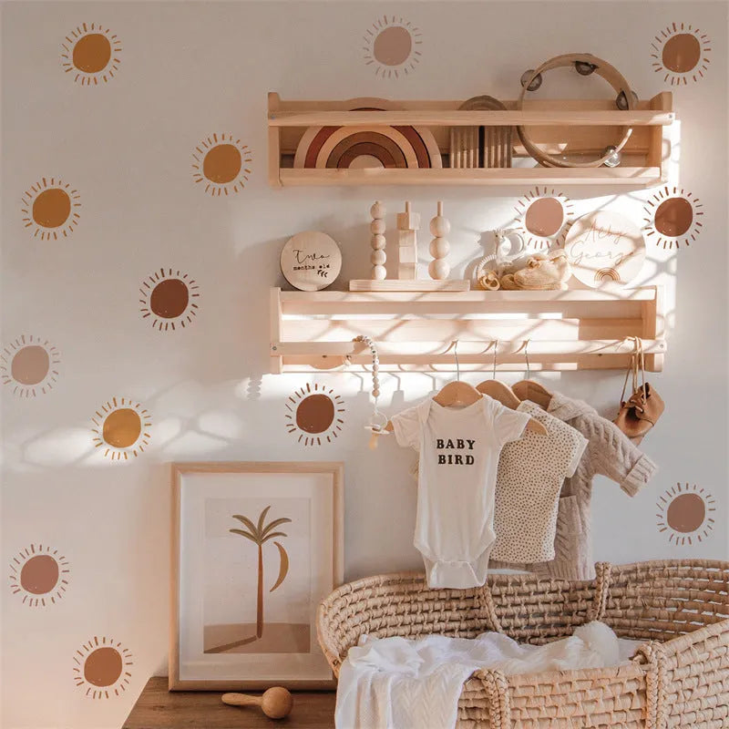 Cartoon sun plastic wall sticker set, three 29x20cm layouts, self-adhesive, for children's room decoration