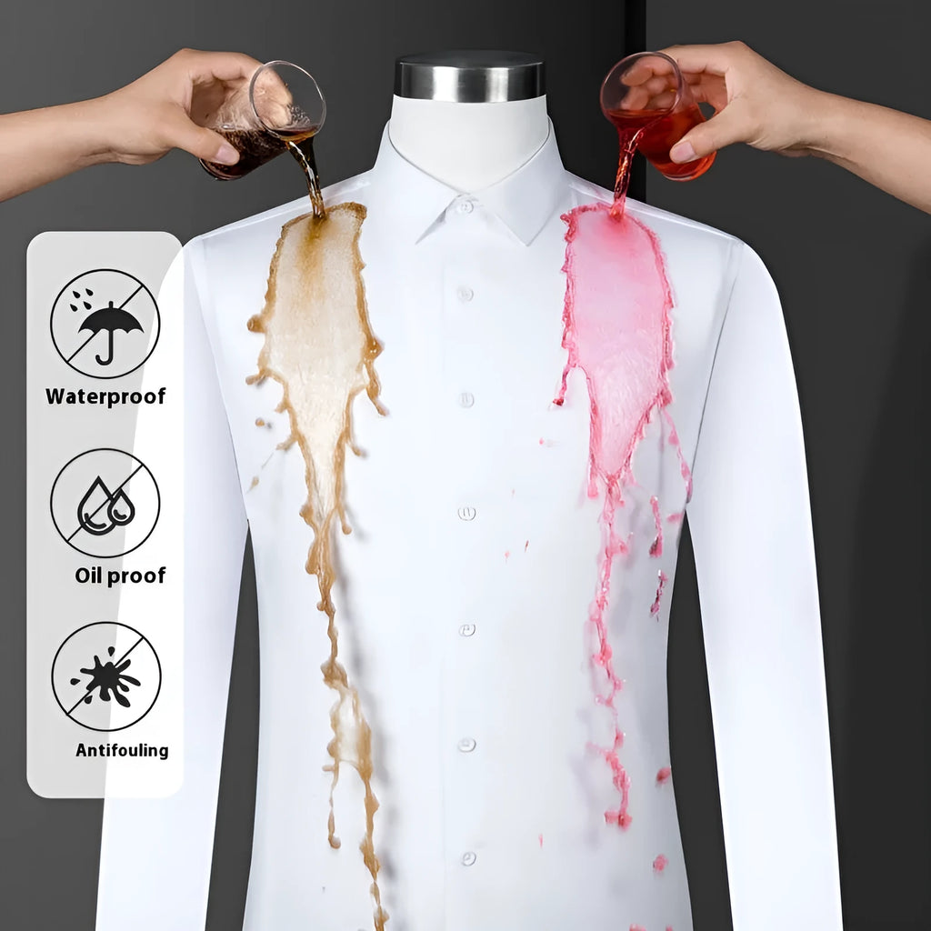 Men's bamboo fibre waterproof work shirt with square collar in slim fit business formal style