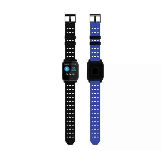 A6 smart fitness bracelet with colour screen and silicone strap showing black, blue, and orange colour options