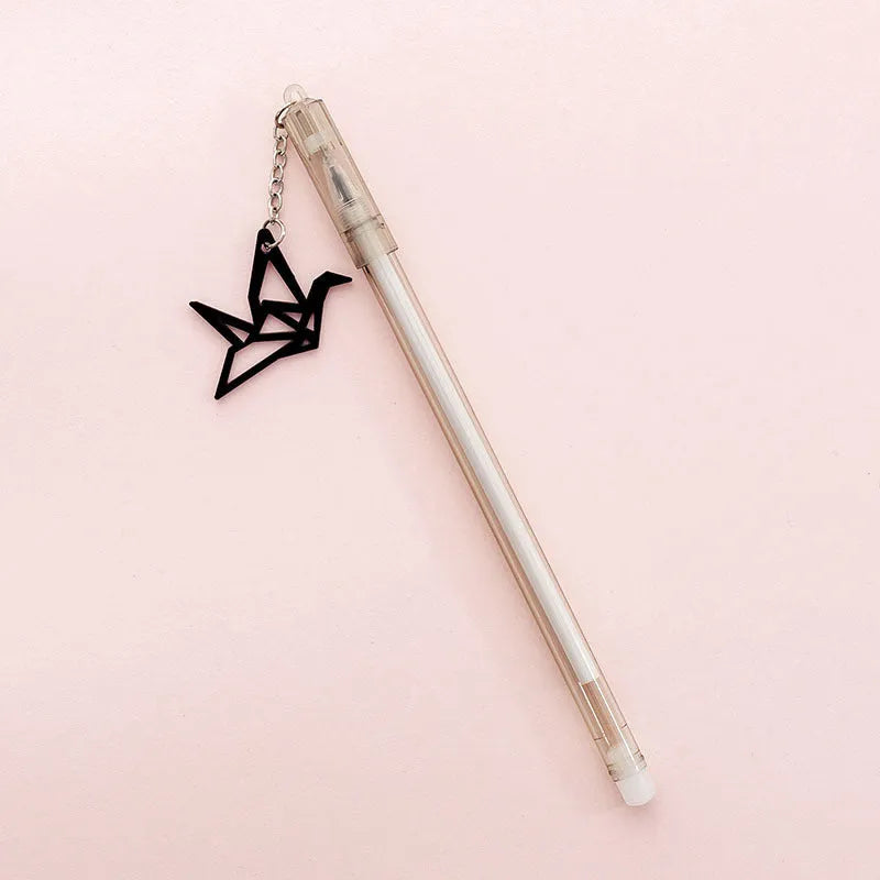 0.38mm gel pen with paper crane or rabbit pendant charm on 17cm plastic pen