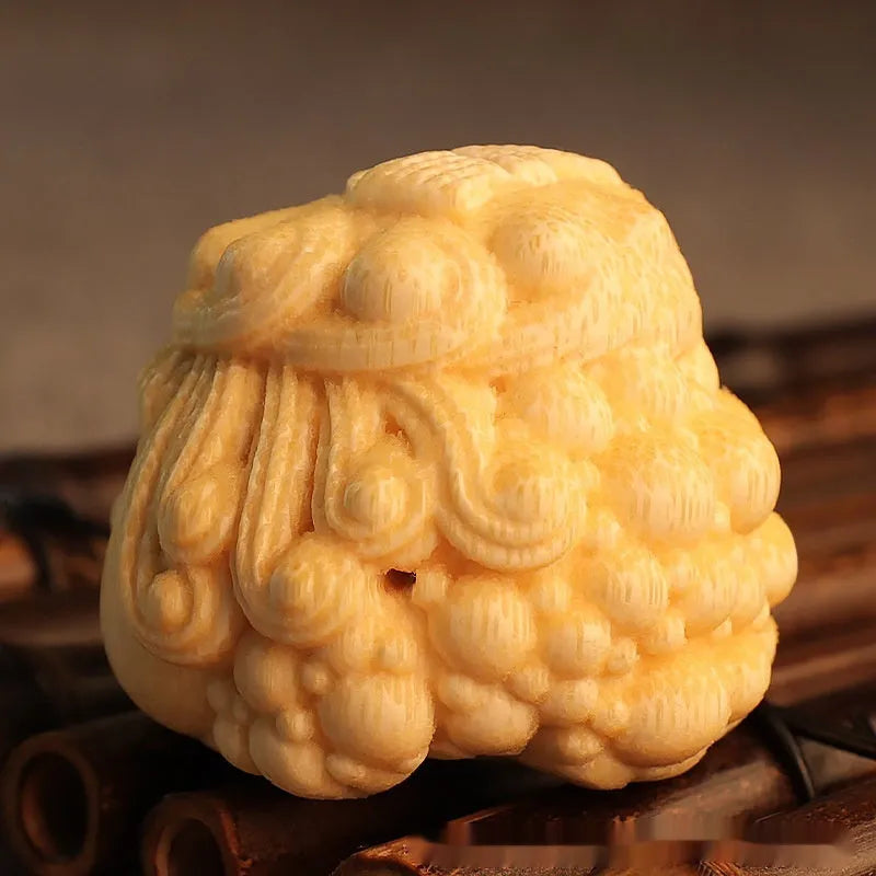 Hand-carved solid bamboo golden toad princess ornament in cute style.