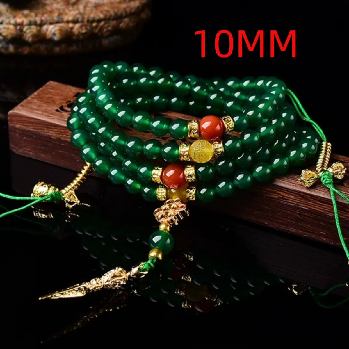 Brazil natural green agate multi-circle bracelet in 6mm, 8mm, or 10mm bead sizes.