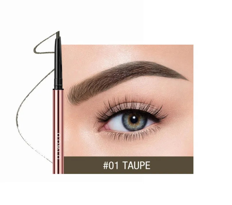 Slim 0.7 cm wide eyebrow make-up pencil in a colour box, available in six shade options.
