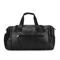 Large black travel bag with shoe compartment, made from waterproof PU material.