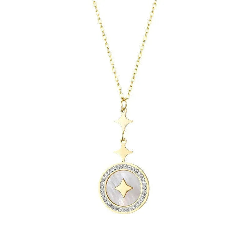 Women's titanium steel hexagonal star necklace with O-ring chain in gold or rose gold