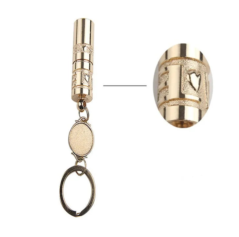 Gold zinc alloy emergency keychain flashlight with LED light and keyring attachment