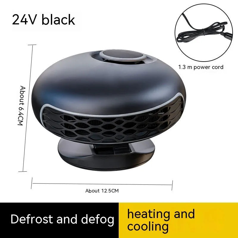 Black car warm air blower heater with 130cm cable for 12V or 24V vehicle defrosting