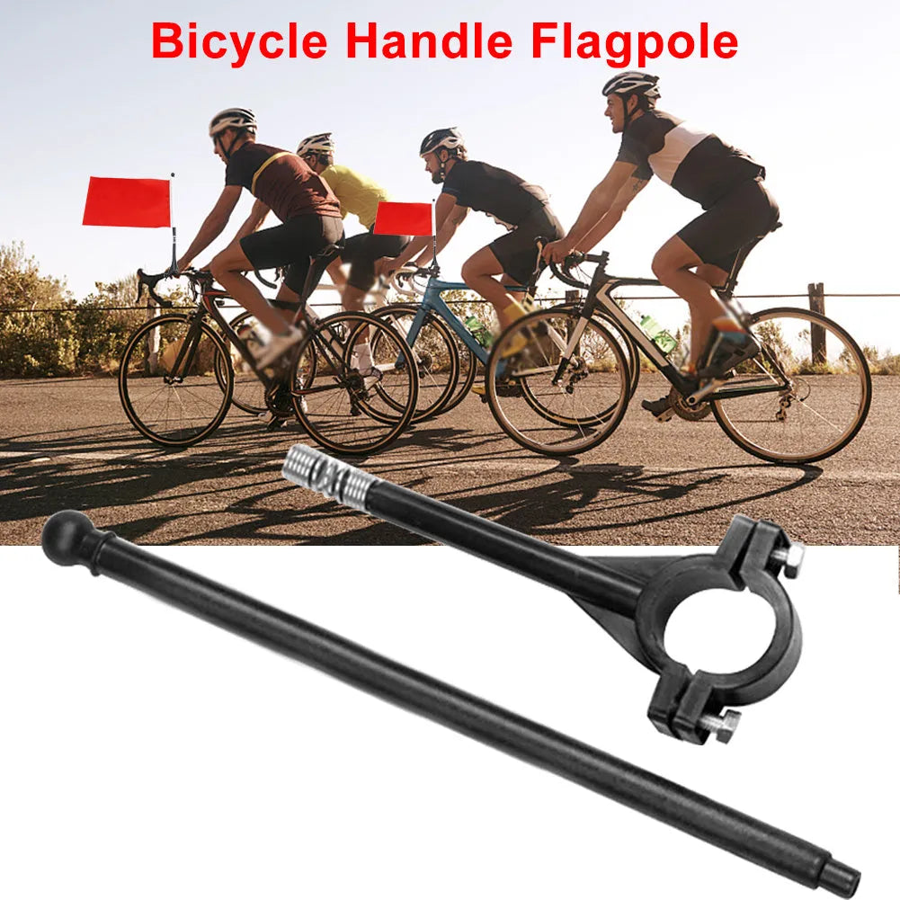 Cycling flag with square polyester fabric on plastic handlebar pole for bicycle mounting