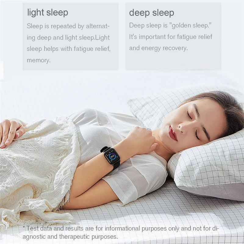 Black waterproof smart bracelet with 1.4-inch screen on silicone wrist strap showing heart rate display