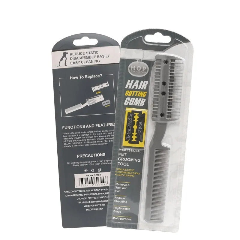 Plastic dog grooming comb with bristles for hair cleaning