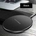 Ultra-thin black wireless charging pad with compact square design showing 9V fast charging capability