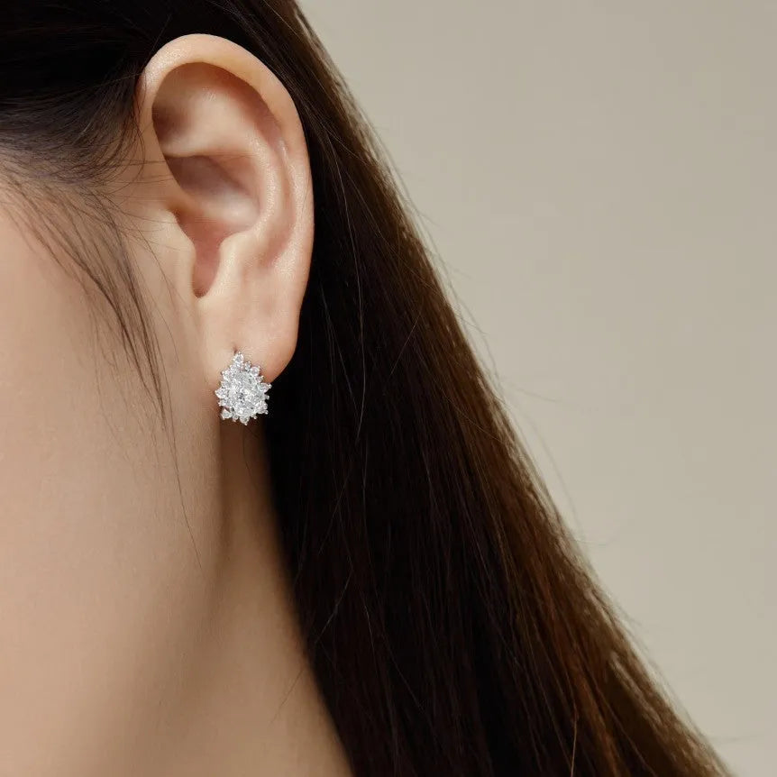 SUNFLOWER water drop women's earrings in white gold silver colour European and American style