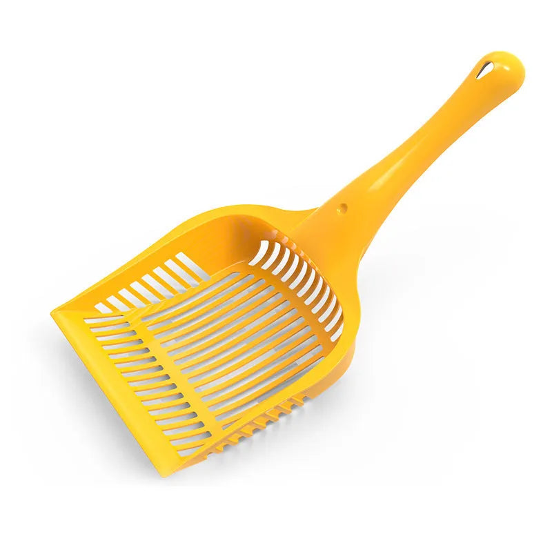PP plastic cat litter scoop with curved handle in red, yellow or blue colour options