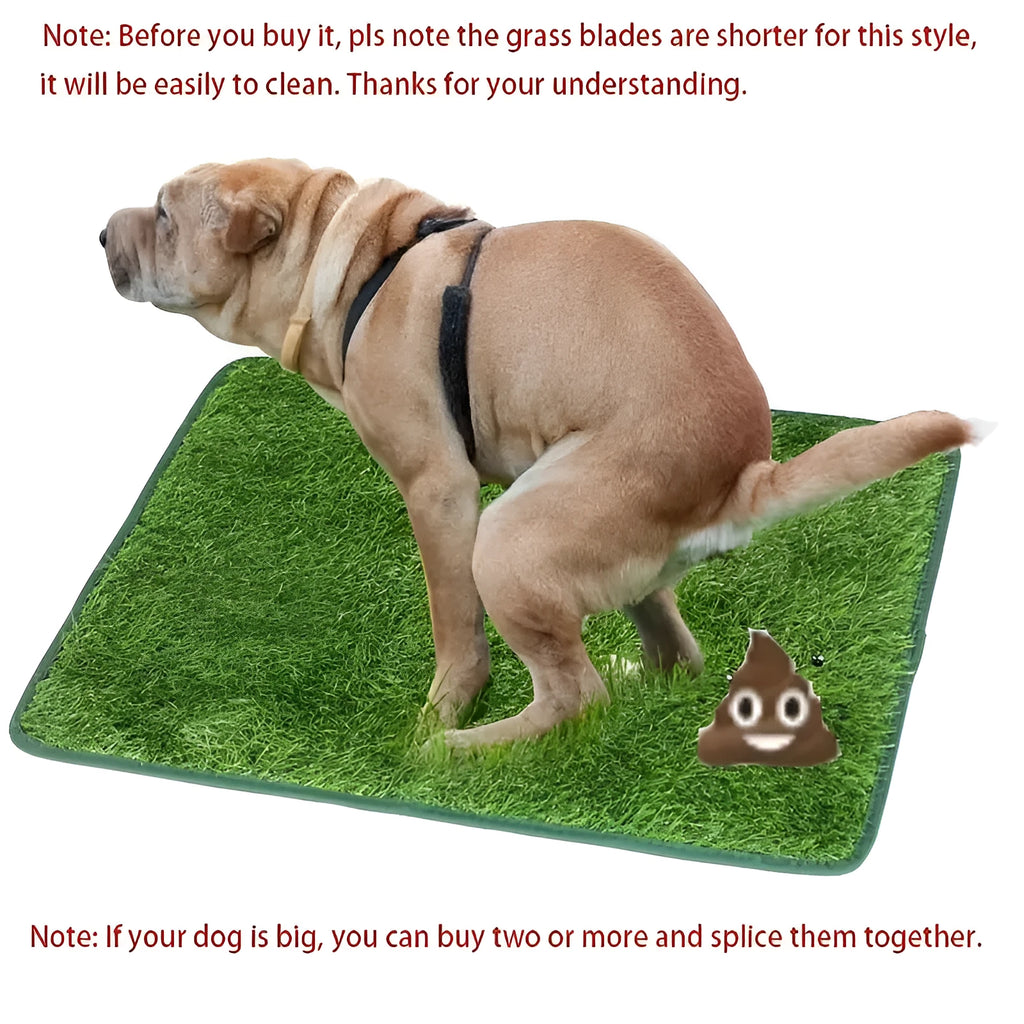 Artificial grass dog toilet training mat on a floor, shown in small, medium, and large sizes.