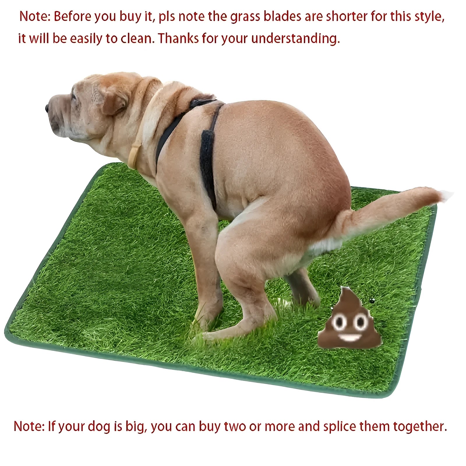 Artificial grass dog toilet training mat on a floor, shown in small, medium, and large sizes.