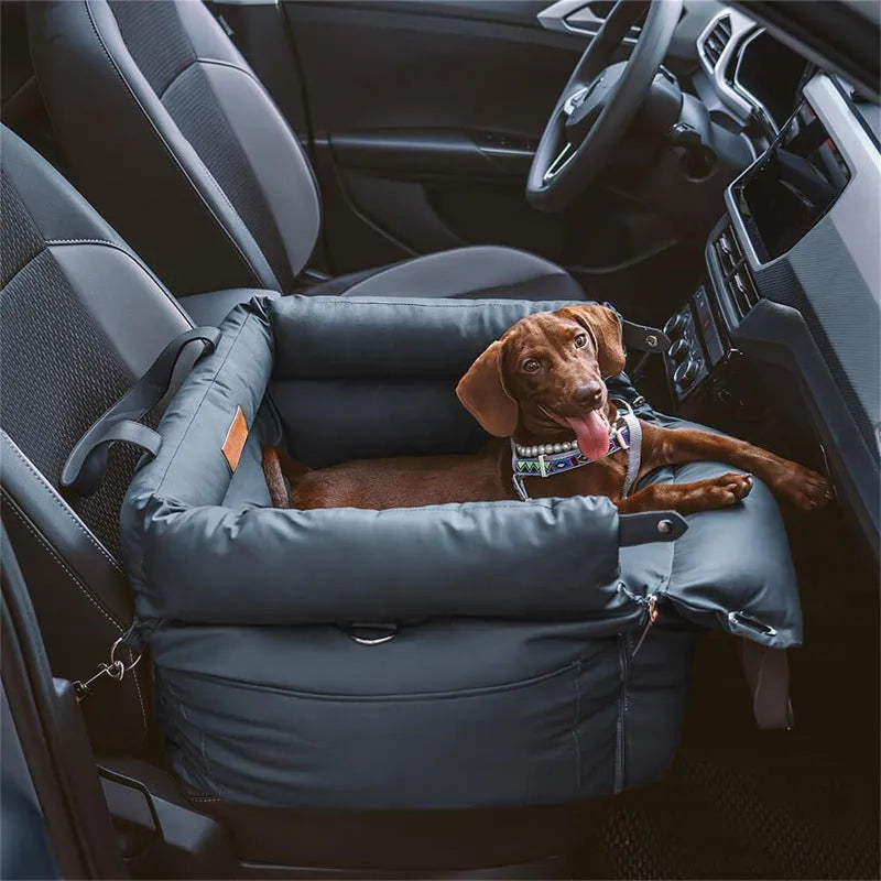 Waterproof dog pet nest with removable cover in grey colour showing M size dimensions