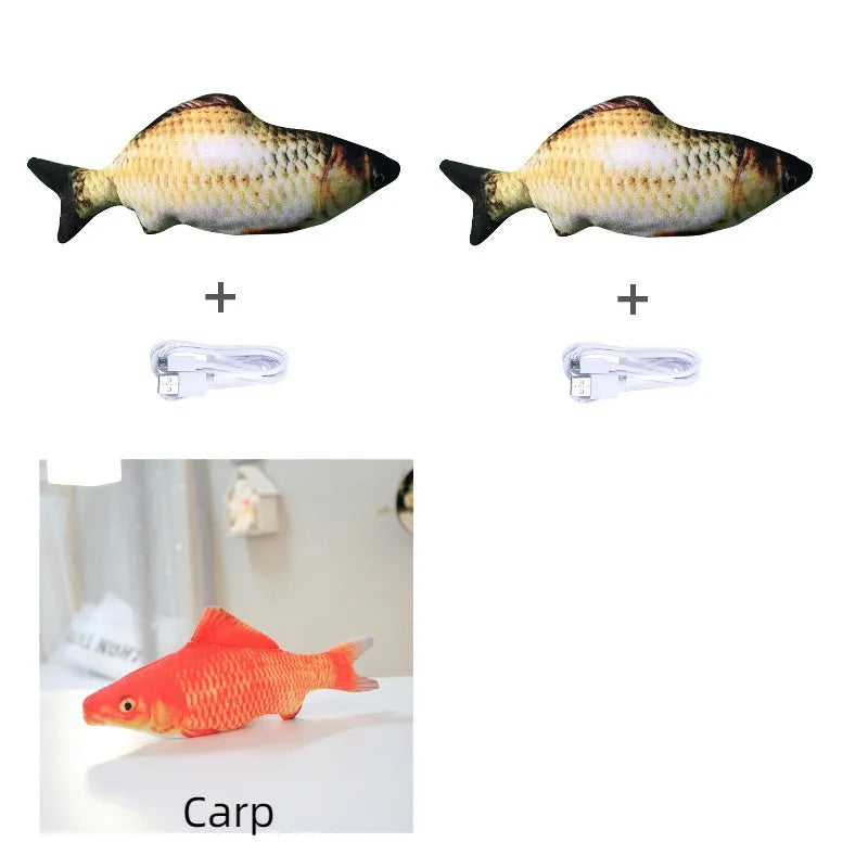 Multicolour electronic jumping fish cat toy with USB charging cable, 30cm length