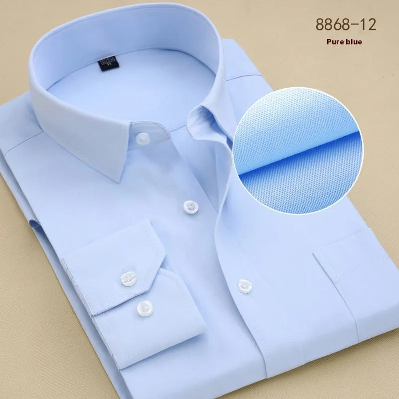 Men's black slim fit long sleeve business shirt in cotton fabric with regular cut cardigan style