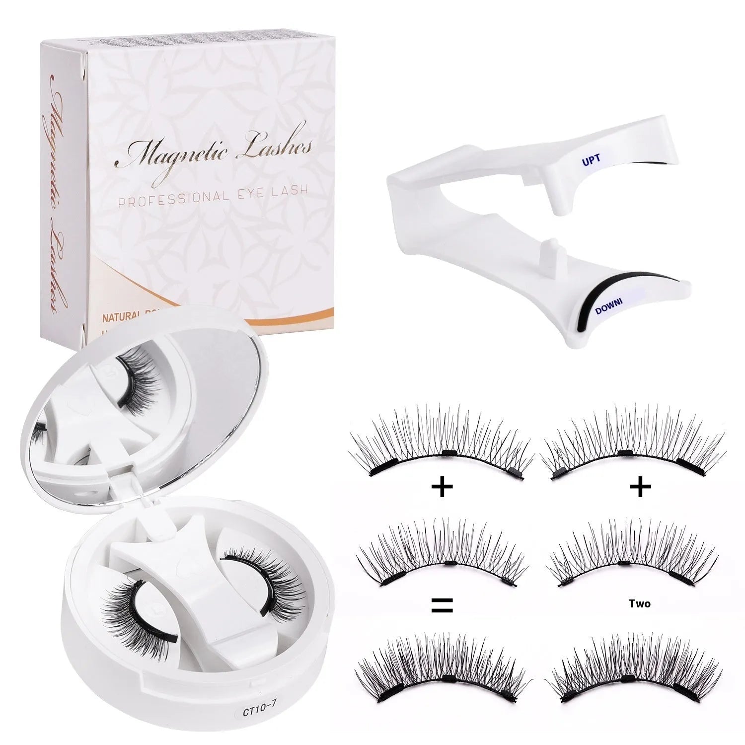 False eyelashes stored in integrated soap holder case with magnetic closure