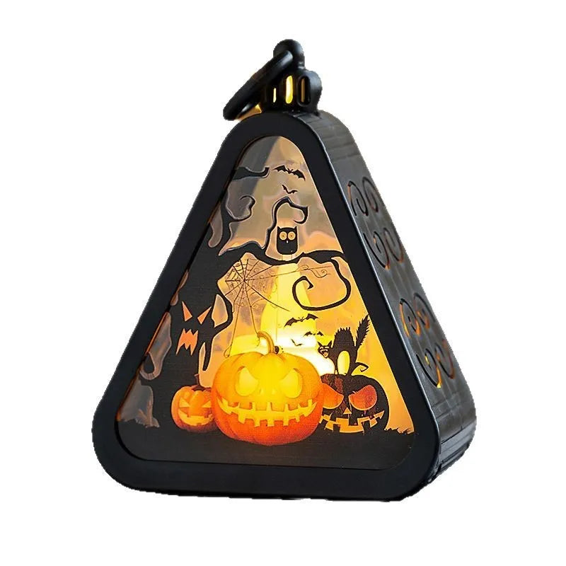 Halloween portable pumpkin lamp decoration in four colour variations with plastic and glass construction