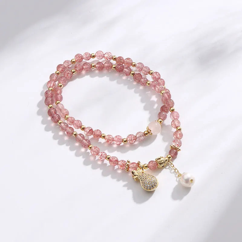 Strawberry quartz geometric bracelet for women with crystal beads for money drawing
