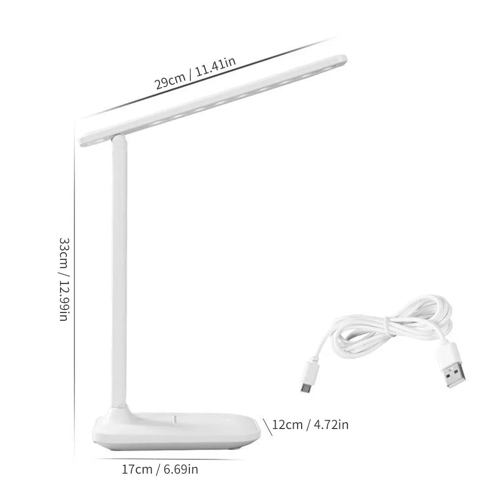 White plastic bedside lamp with touch controls for children's bedrooms