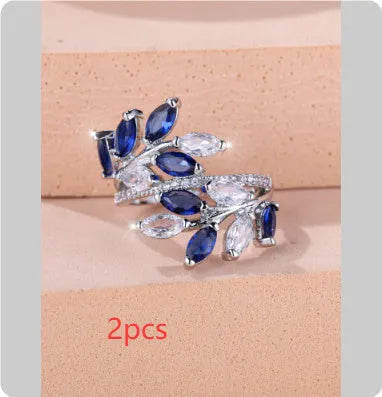 Adjustable copper leaf ring with zircon finishes in multiple colour options