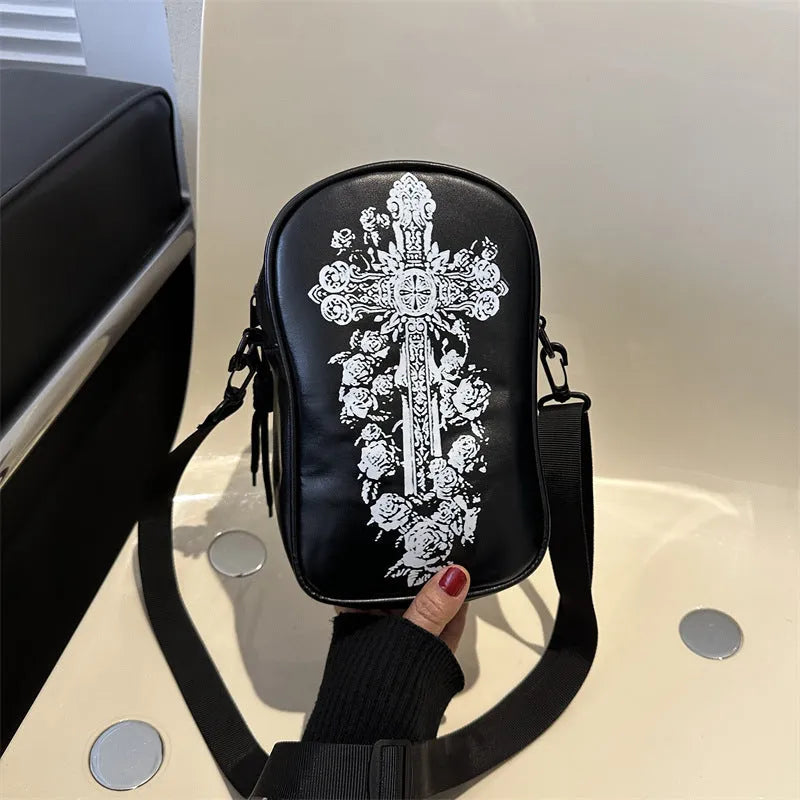 Halloween graffiti phone crossbody bag with cartoon pumpkin ghost bat print