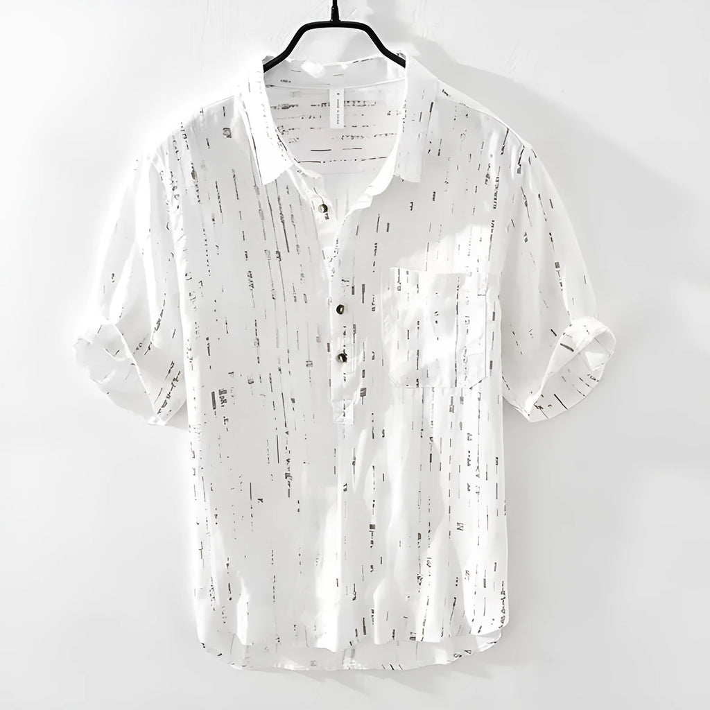 Men's black and white short-sleeved polo shirt with loose fit cardigan style