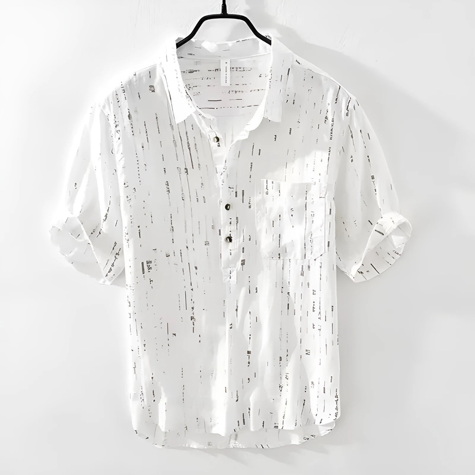 Men's black and white short-sleeved polo shirt with loose fit cardigan style