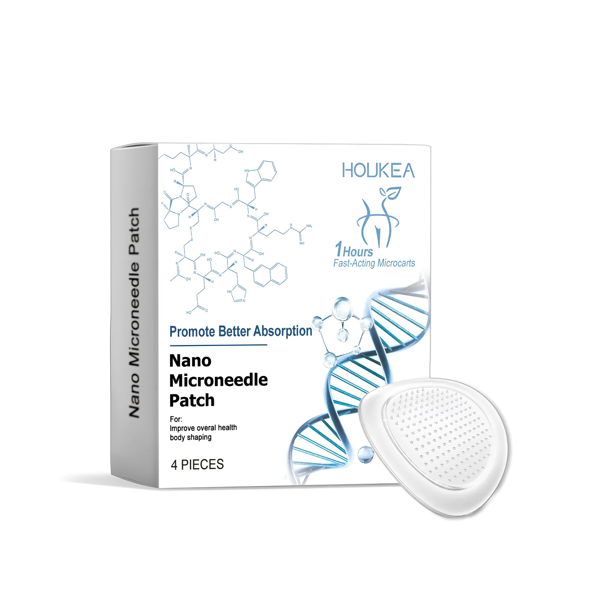 Four nano microneedle skincare patches in packaging.