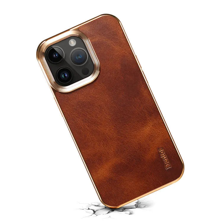 Handmade leather iPhone case with vintage oil wax finish in black