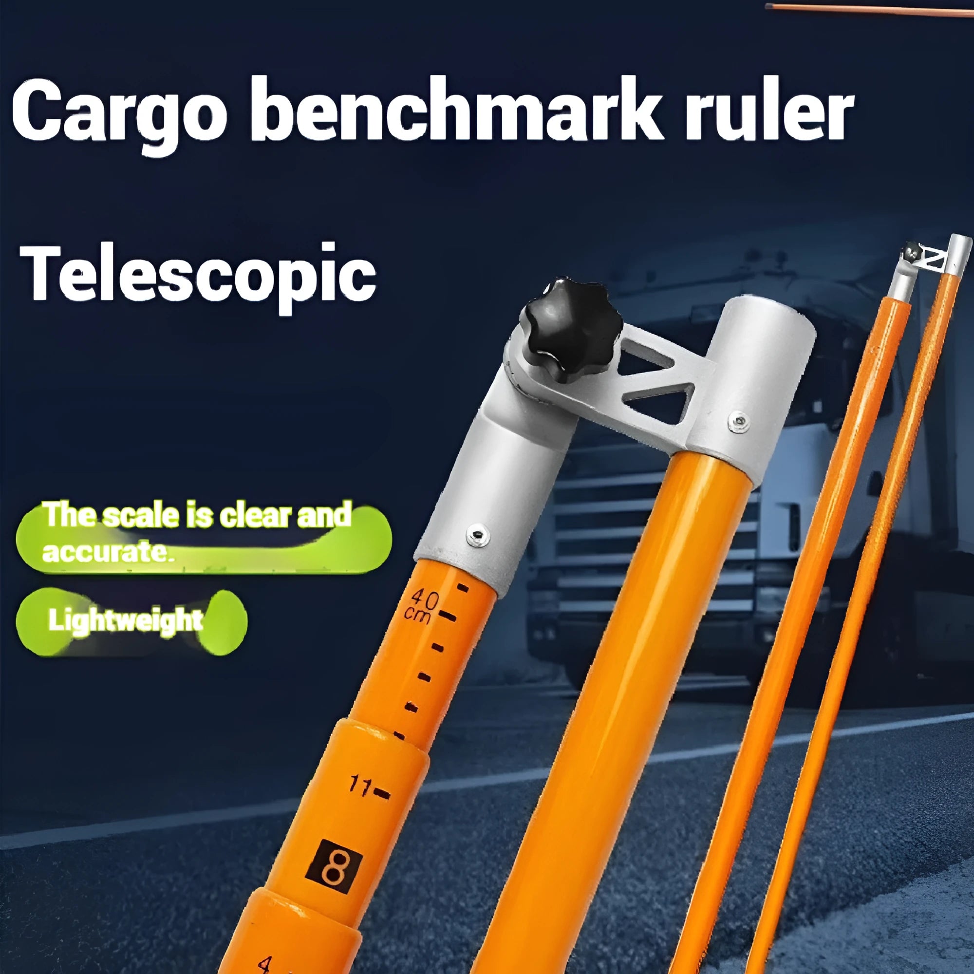 Telescopic glass fibre truck height measuring rod extended to its full length showing clear scale markings.